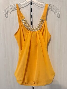 Yellow Embellished Sleeveless Women's Top - Brand Not Visible